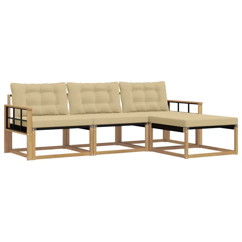 Lauko sofos komplektas su pagalve 4 pcs Balta ir kreminė