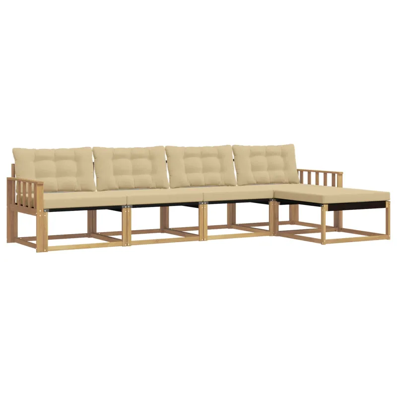 Lauko sofos komplektas su pagalve 5 pcs Balta ir kreminė
