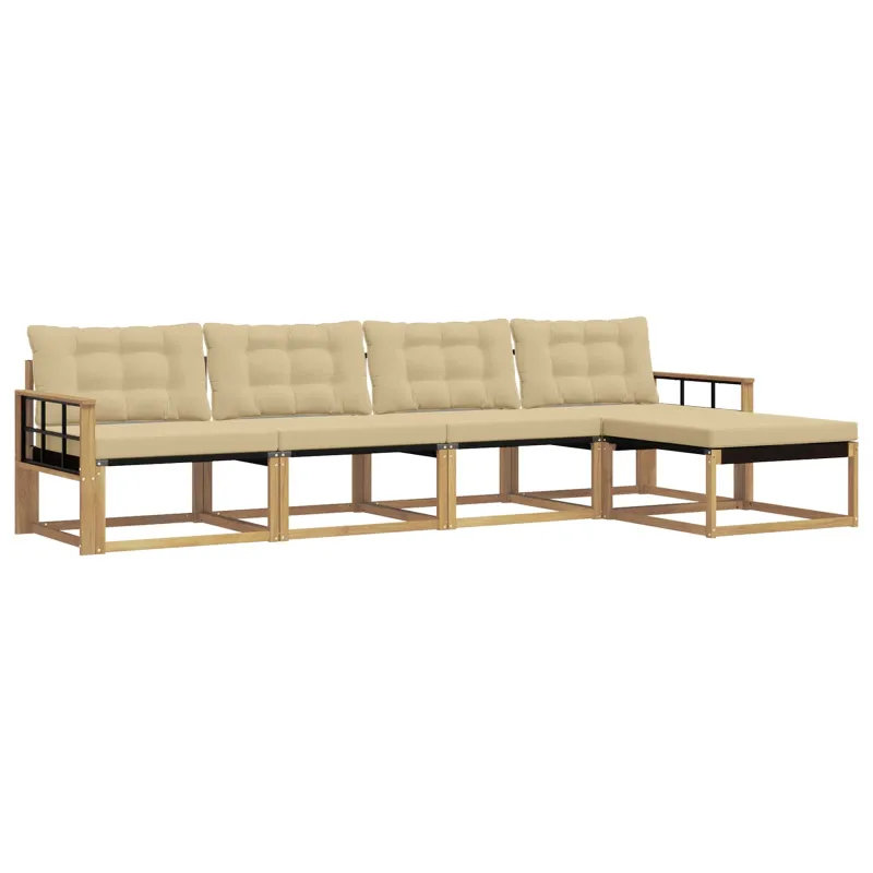 Lauko sofos komplektas su pagalve 5 pcs Balta ir kreminė