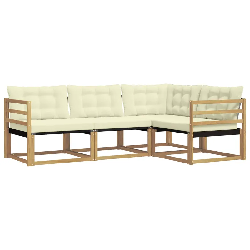 Lauko sofos komplektas su pagalve 4 pcs Balta ir kreminė