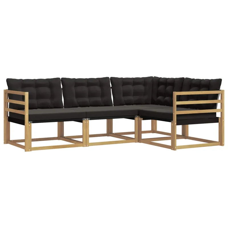 Lauko sofos komplektas su pagalve 4 pcs Balta ir juoda