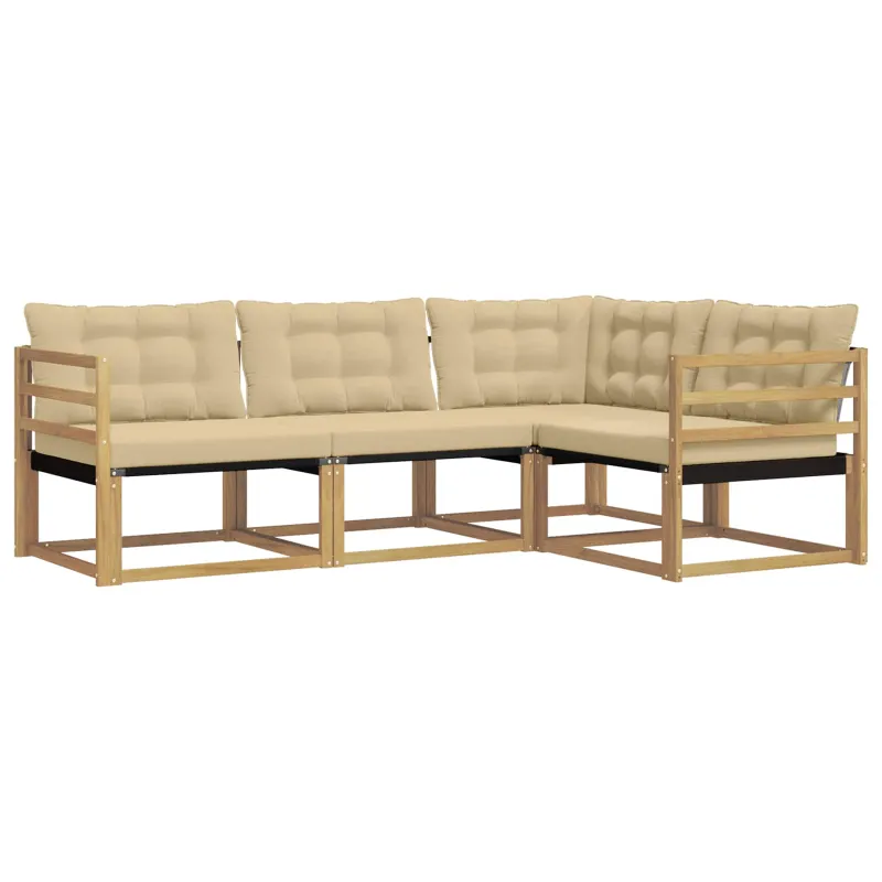 Lauko sofos komplektas su pagalve 4 pcs Balta ir kreminė