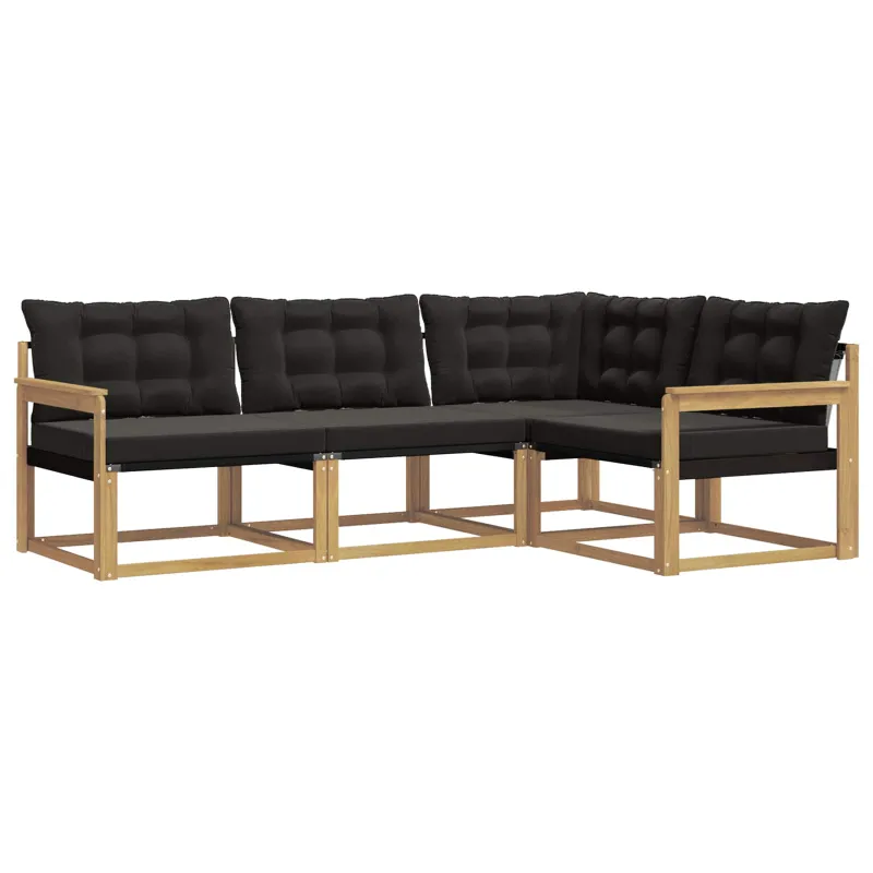 Lauko sofos komplektas su pagalve 4 pcs Balta ir juoda