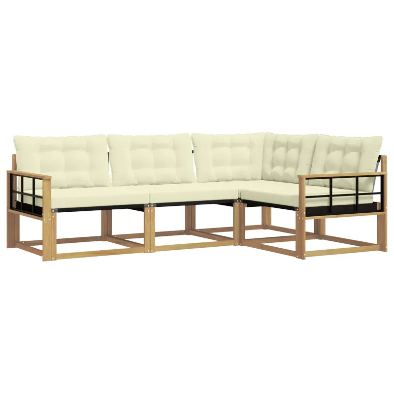Lauko sofos komplektas su pagalve 4 pcs Balta ir kreminė