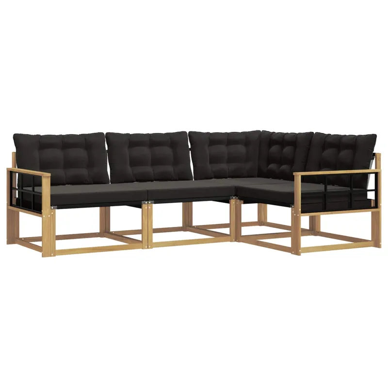 Lauko sofos komplektas su pagalve 4 pcs Balta ir juoda