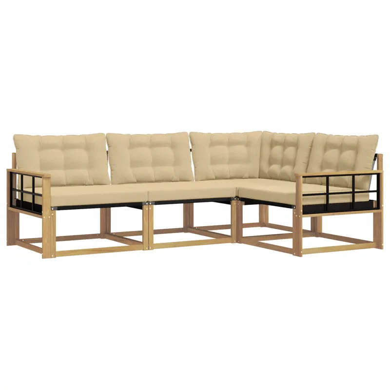 Lauko sofos komplektas su pagalve 4 pcs Balta ir kreminė