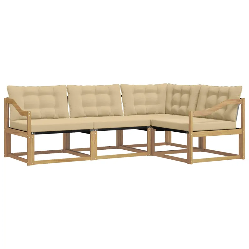 Lauko sofos komplektas su pagalve 4 pcs Balta ir kreminė