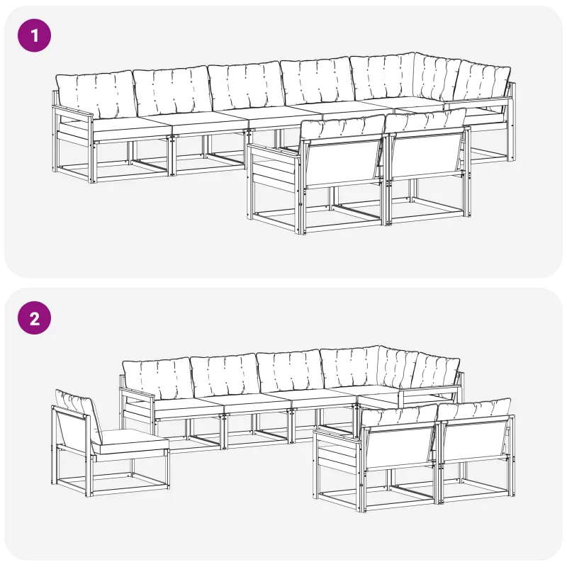Lauko sofos komplektas su pagalve 8 pcs Balta ir šviesiai pilka
