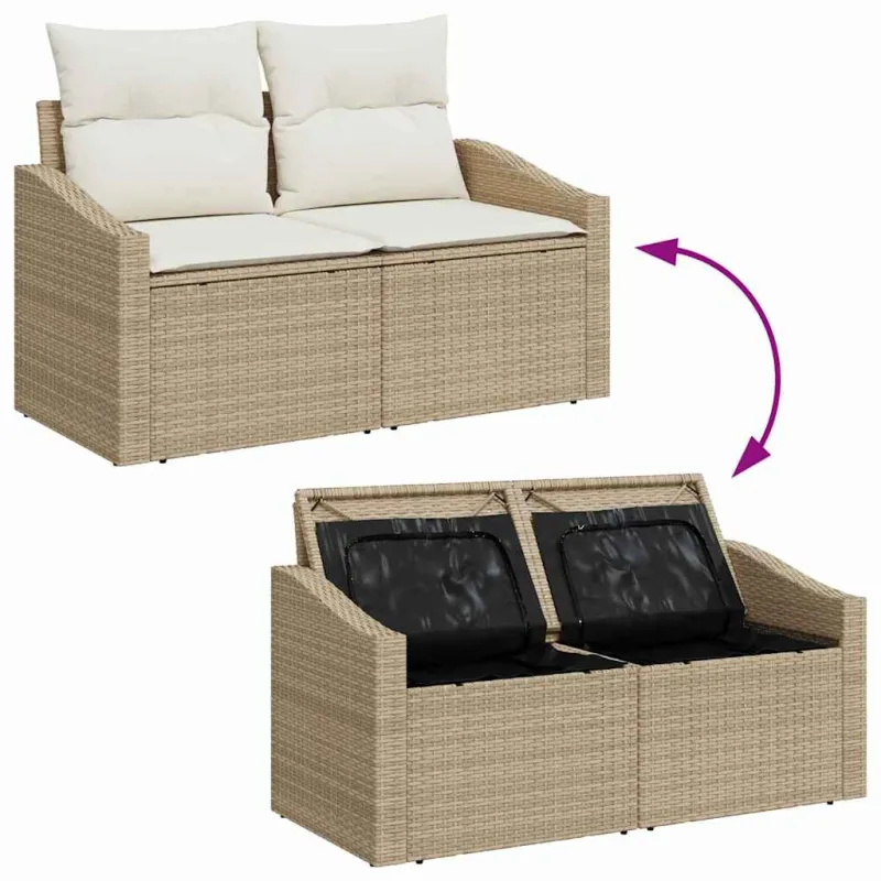 Sodo sohvaryhmä 7 osaa beige ja kermaisen väristä polyrattanaa