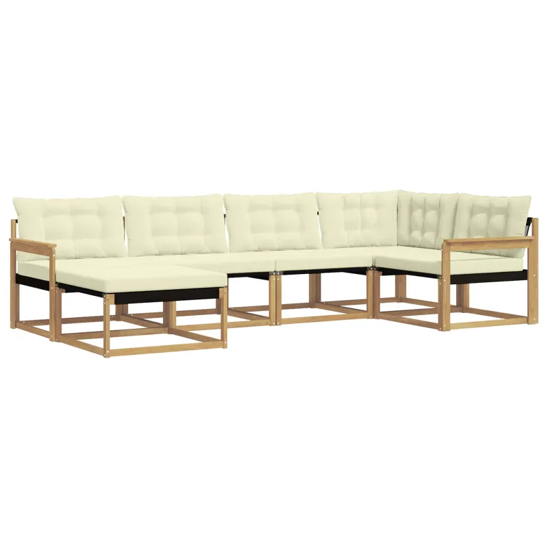 Lauko sofos komplektas su pagalve 6 pcs Balta ir kreminė