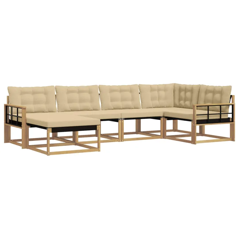 Lauko sofos komplektas su pagalve 6 pcs Balta ir kreminė