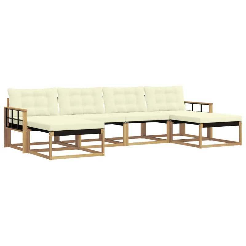 Lauko sofos komplektas su pagalve 6 pcs Balta ir kreminė