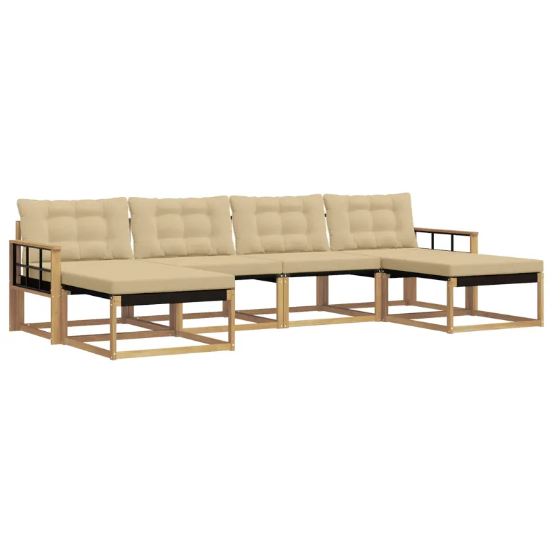 Lauko sofos komplektas su pagalve 6 pcs Balta ir kreminė