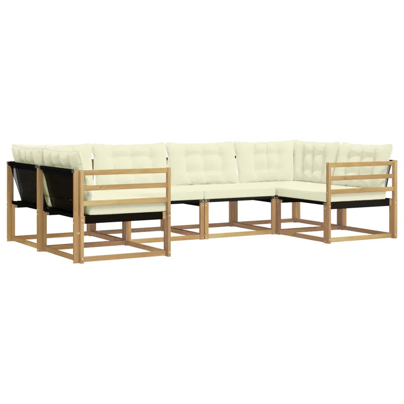 Lauko sofos komplektas su pagalve 6 pcs Balta ir kreminė