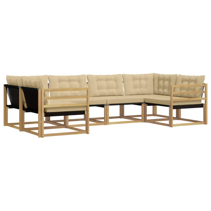 Lauko sofos komplektas su pagalve 6 pcs Balta ir kreminė