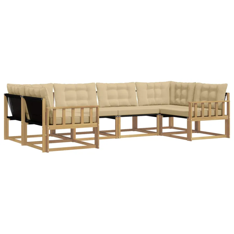 Lauko sofos komplektas su pagalve 6 pcs Balta ir kreminė