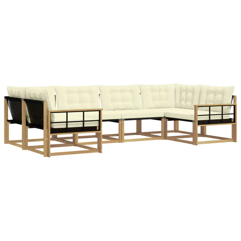 Lauko sofos komplektas su pagalve 6 pcs Balta ir kreminė