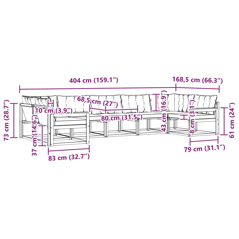 Lauko sofos komplektas su pagalve 7 pcs Balta ir šviesiai pilka