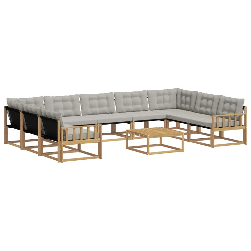 Lauko sofos komplektas 10 pcs Balta ir šviesiai pilka