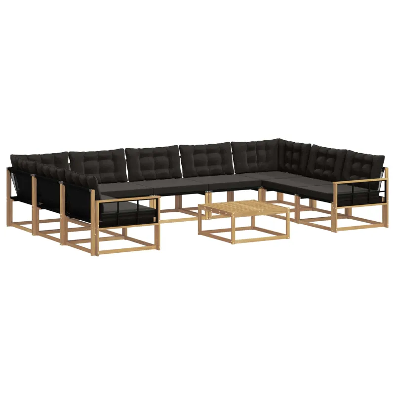 Lauko sofos komplektas su pagalve 10 pcs Balta ir juoda