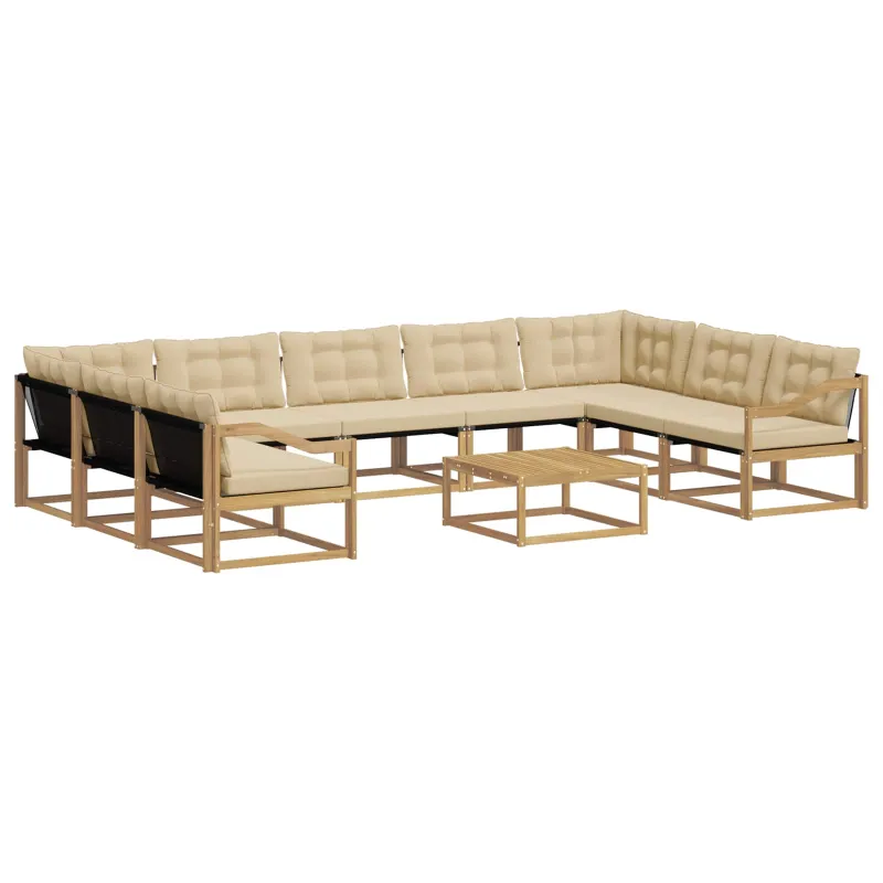 Lauko sofos komplektas su pagalve 10 pcs Balta ir kreminė