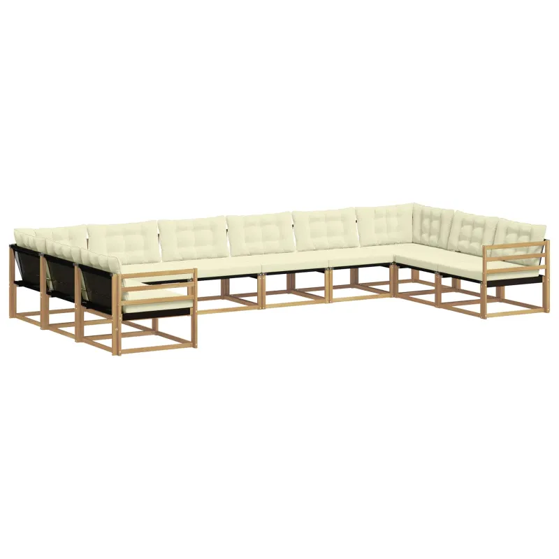 Lauko sofos komplektas su pagalve 10 pcs Balta ir kreminė