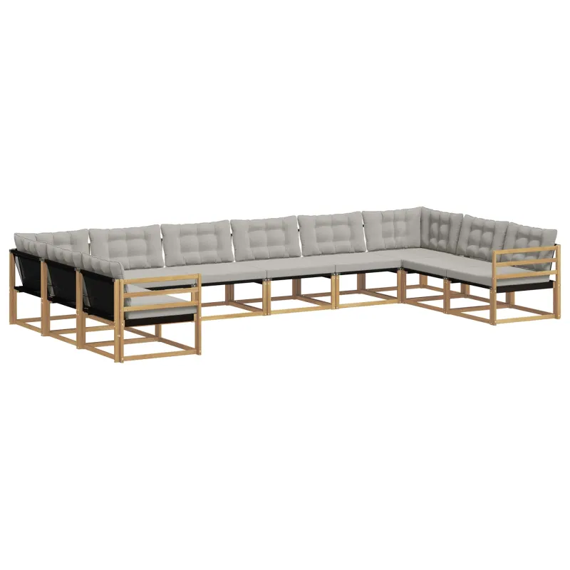 Lauko sofos komplektas 10 pcs Balta ir šviesiai pilka