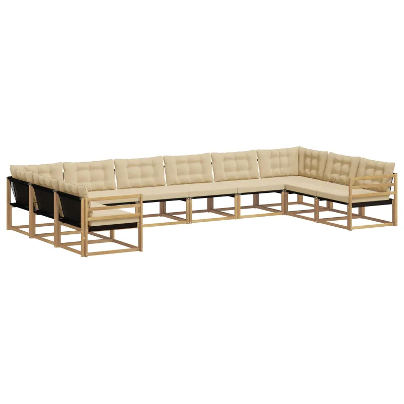 Lauko sofos komplektas su pagalve 10 pcs Balta ir kreminė