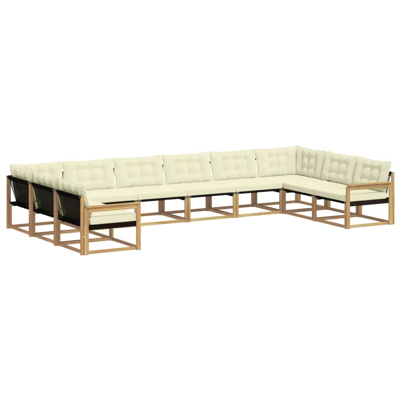 Lauko sofos komplektas su pagalve 10 pcs Balta ir kreminė