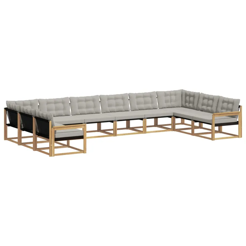 Lauko sofos komplektas 10 pcs Balta ir šviesiai pilka
