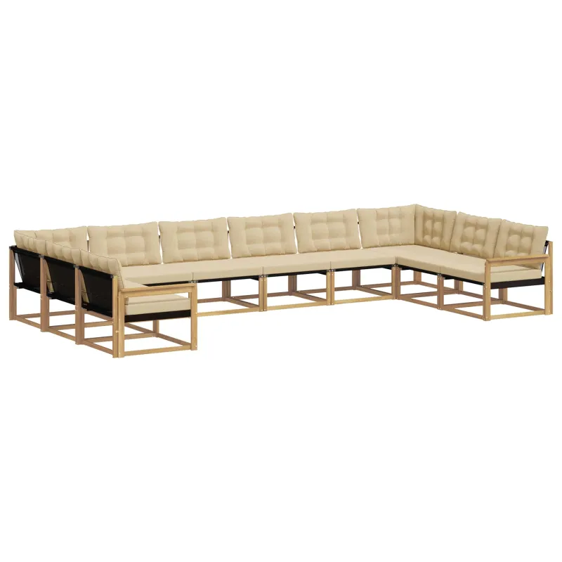 Lauko sofos komplektas su pagalve 10 pcs Balta ir kreminė