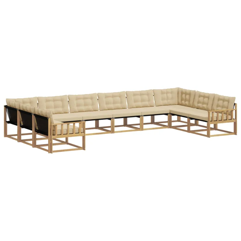 Lauko sofos komplektas su pagalve 10 pcs Balta ir kreminė