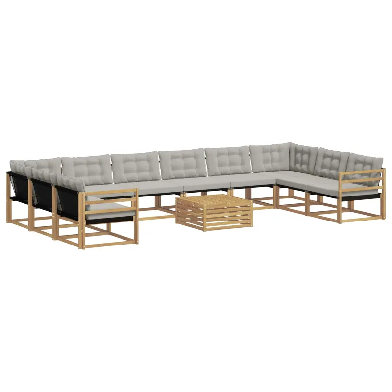 Lauko sofos komplektas 11 pcs Balta ir šviesiai pilka