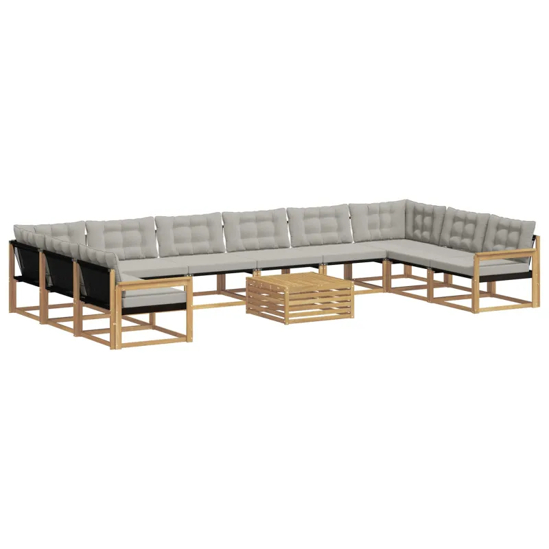 Lauko sofos komplektas 11 pcs Balta ir šviesiai pilka