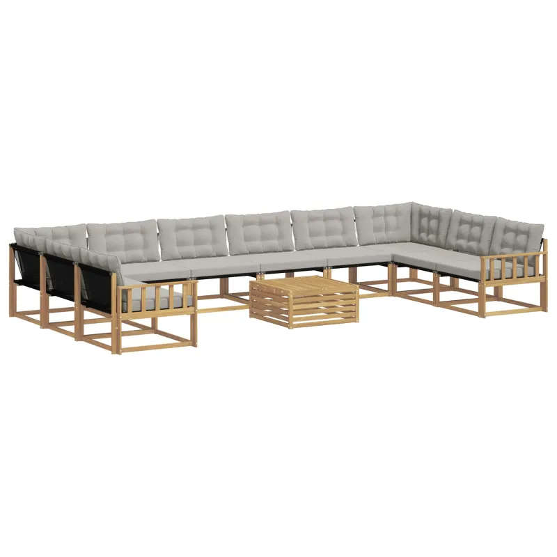 Lauko sofos komplektas 11 pcs Balta ir šviesiai pilka