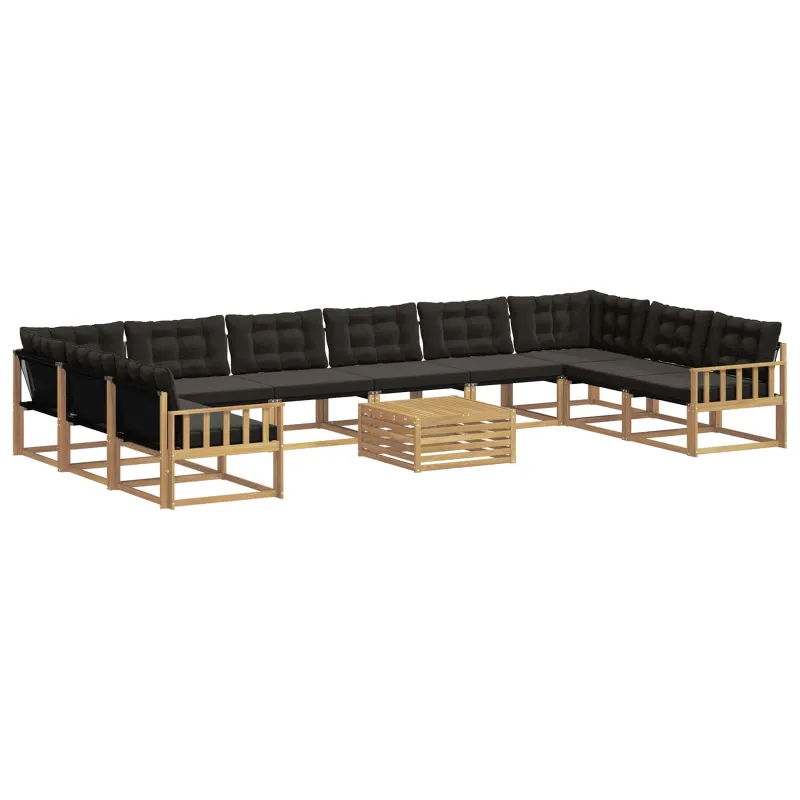 Lauko sofos komplektas su pagalve 11 pcs Balta ir juoda