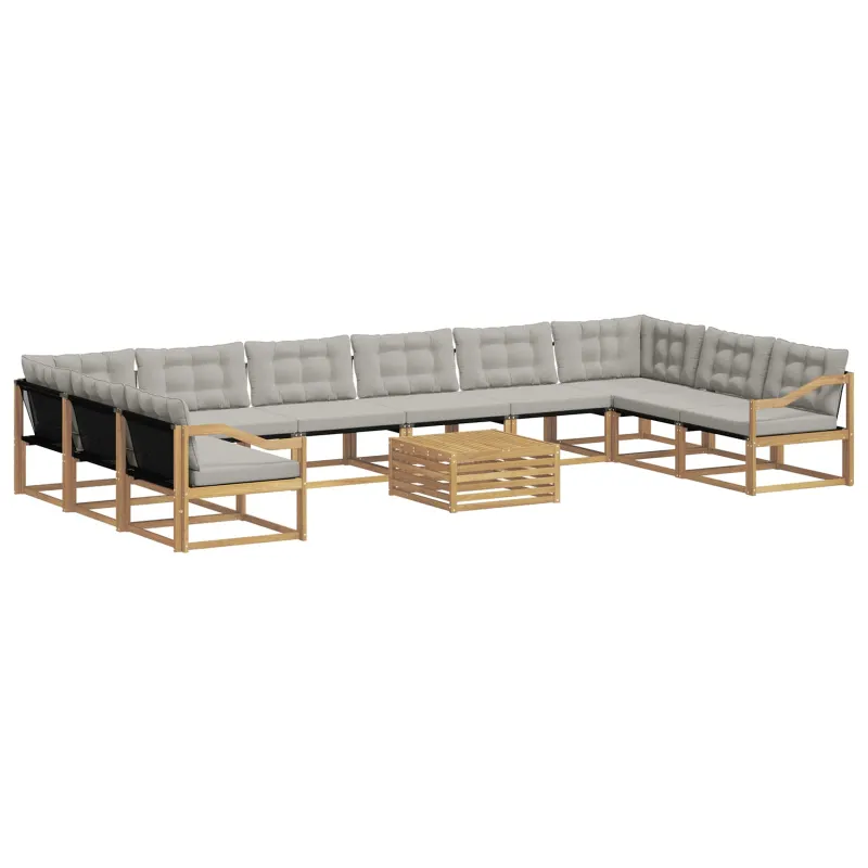 Lauko sofos komplektas 11 pcs Balta ir šviesiai pilka
