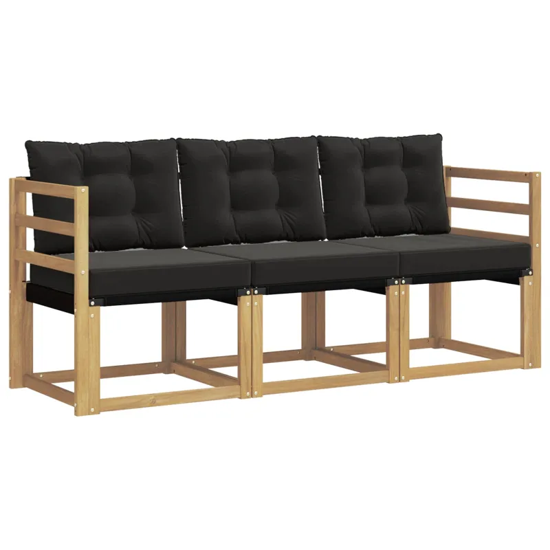 Lauko sofos komplektas su pagalve 3 pcs Balta ir juoda