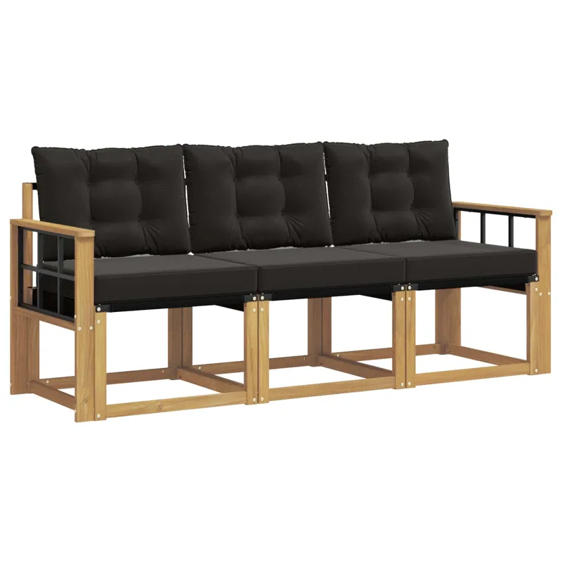 Lauko sofos komplektas su pagalve 3 pcs Balta ir juoda