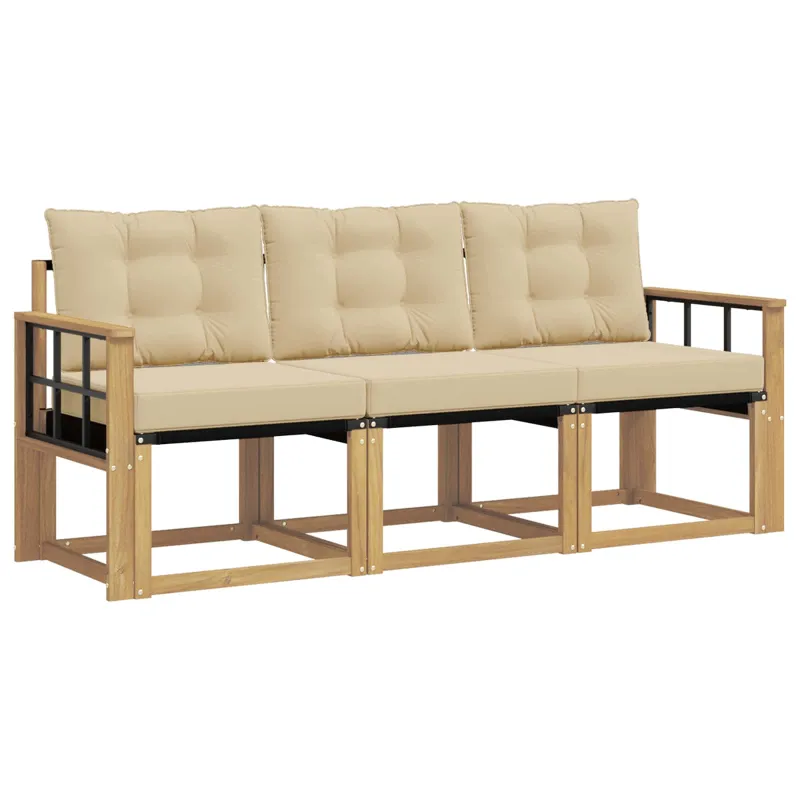 Lauko sofos komplektas su pagalve 3 pcs Balta ir kreminė