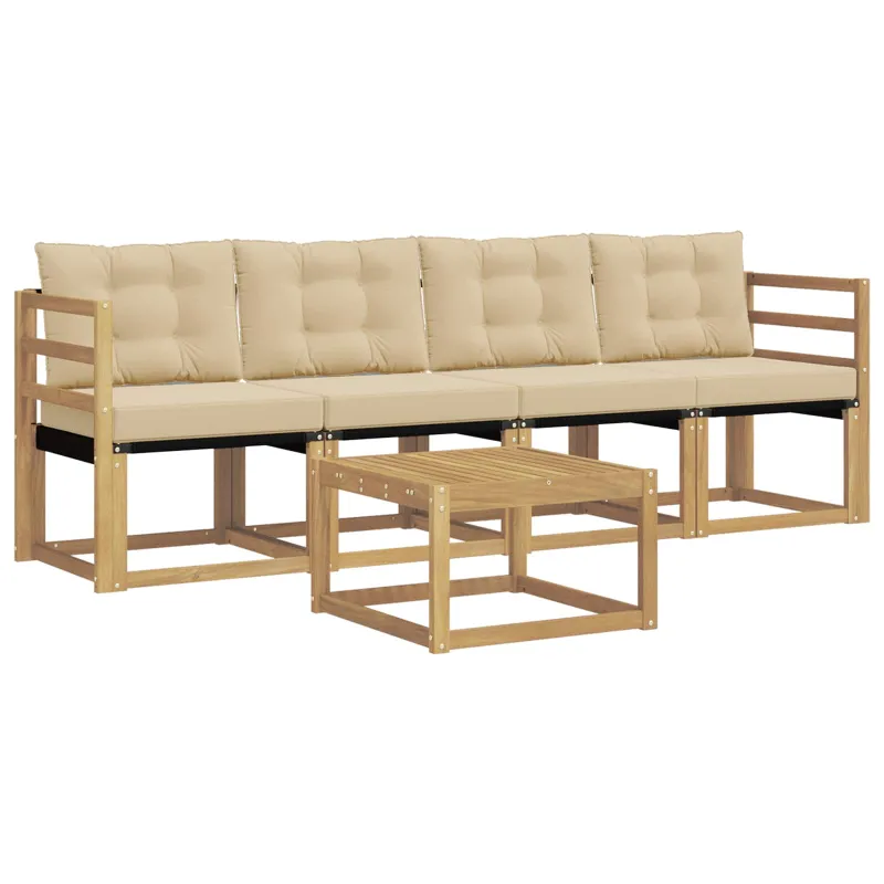 Lauko sofos komplektas su pagalve 5 pcs Balta ir kreminė