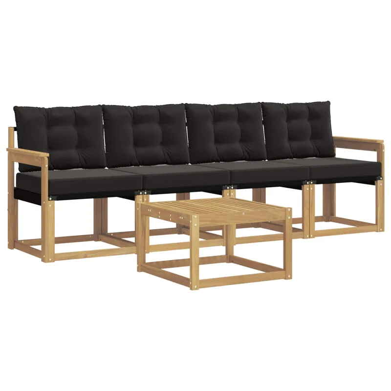 Lauko sofos komplektas su pagalve 5 pcs Balta ir juoda
