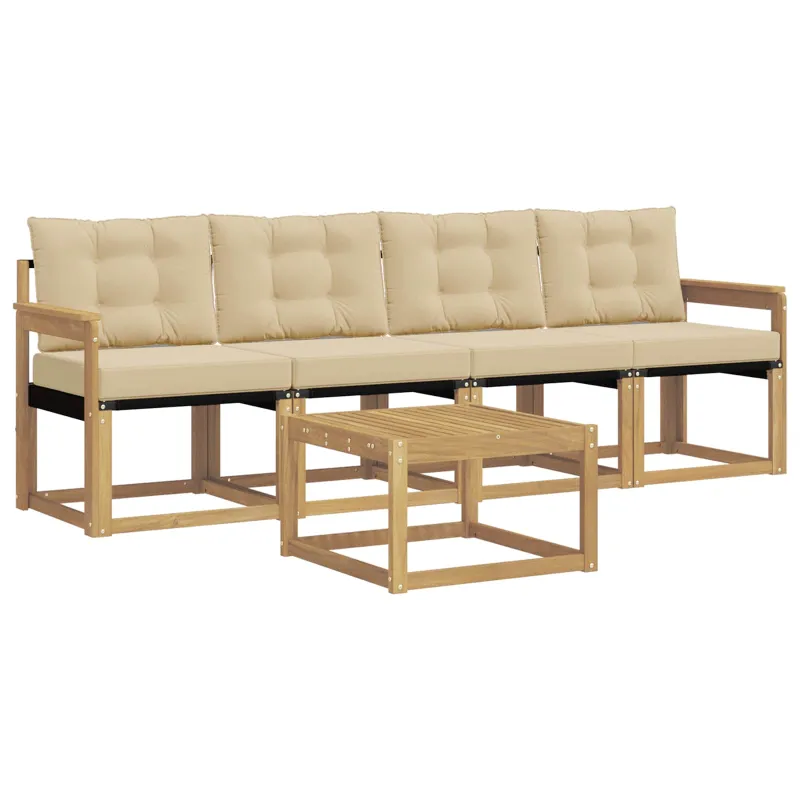 Lauko sofos komplektas su pagalve 5 pcs Balta ir kreminė