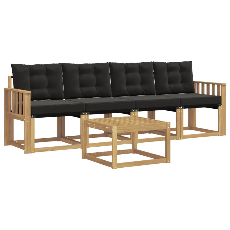Lauko sofos komplektas su pagalve 5 pcs Balta ir juoda