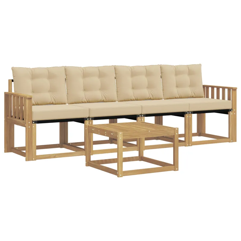 Lauko sofos komplektas su pagalve 5 pcs Balta ir kreminė