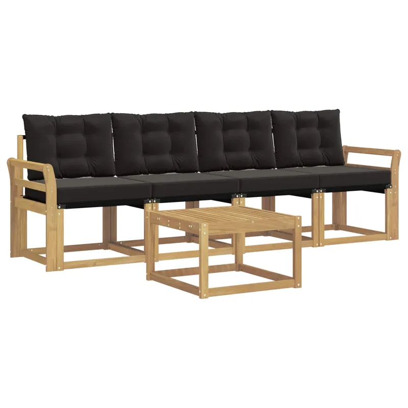 Lauko sofos komplektas su pagalve 5 pcs Balta ir juoda