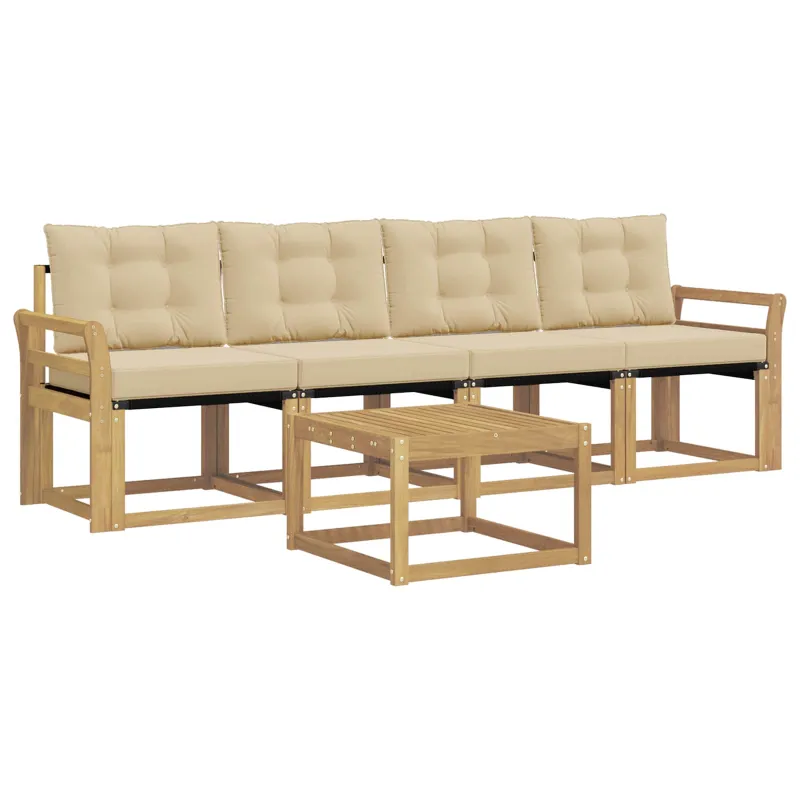 Lauko sofos komplektas su pagalve 5 pcs Balta ir kreminė