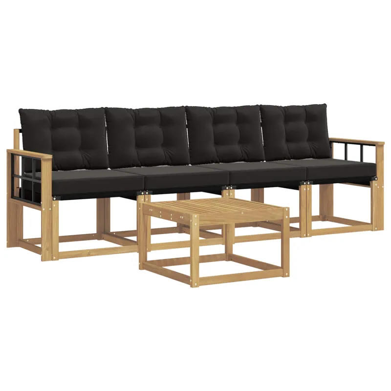 Lauko sofos komplektas su pagalve 5 pcs Balta ir juoda