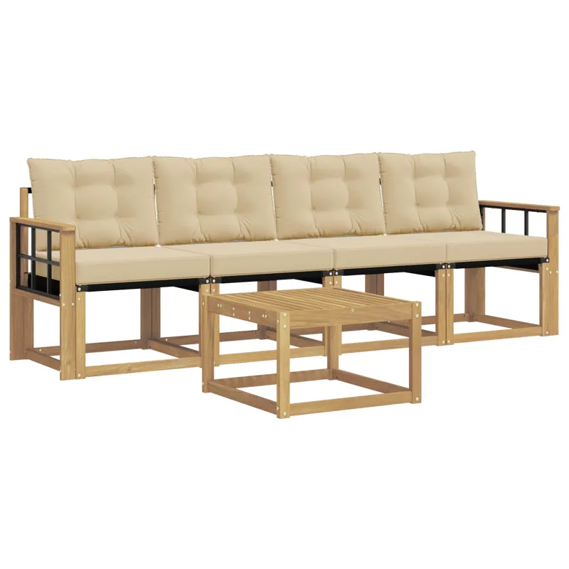 Lauko sofos komplektas su pagalve 5 pcs Balta ir kreminė