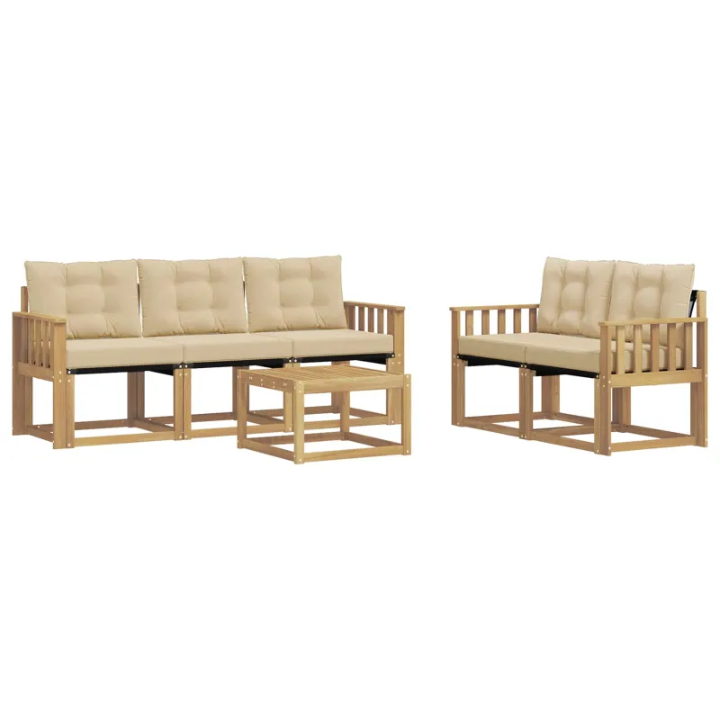 Lauko sofos komplektas su pagalve 6 pcs Balta ir kreminė